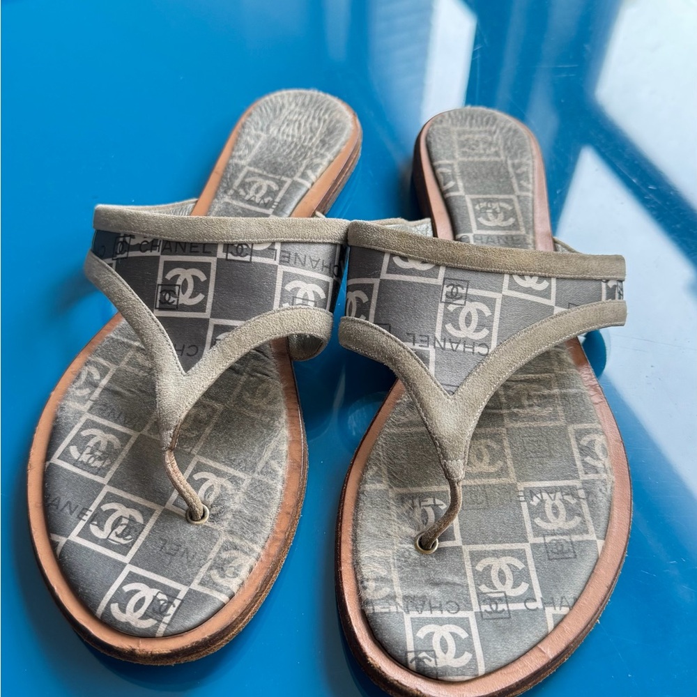 Chanel Logo Gray Sandals